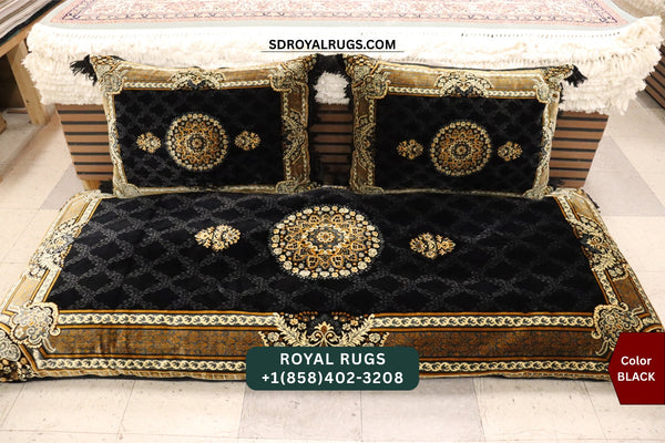 BLACK Afghani Toshak Cover Set with 2 Pillow Covers – Traditional Afghan Floor Mattress Cover (#1007)