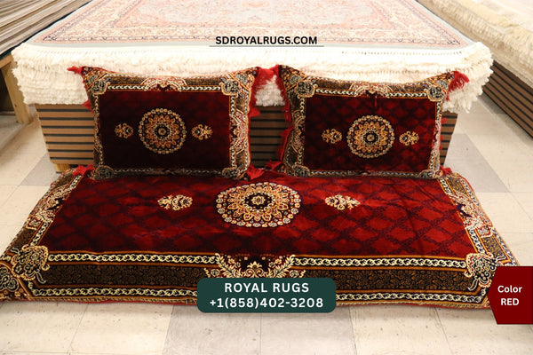 RED Afghani Toshak Cover Set with 2 Pillow Covers – Traditional Afghan Floor Mattress Cover (#10011)