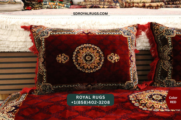 RED Afghani Toshak Cover Set with 2 Pillow Covers – Traditional Afghan Floor Mattress Cover (#10011)