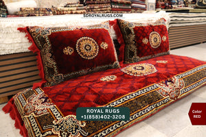 RED Afghani Toshak Cover Set with 2 Pillow Covers – Traditional Afghan Floor Mattress Cover (#10011)