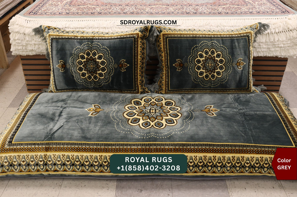 GRAY Afghani Toshak Cover Set with 2 Pillow Covers – Traditional Afghan Floor Mattress Cover (#10019)
