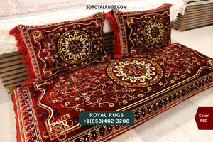RED Afghani Toshak Cover Set with 2 Pillow Covers – Traditional Afghan Floor Mattress Cover (#10012)