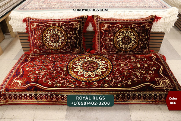 RED Afghani Toshak Cover Set with 2 Pillow Covers – Traditional Afghan Floor Mattress Cover (#10012)
