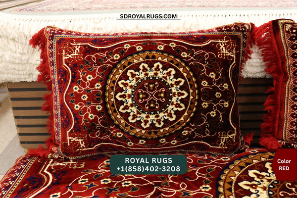 RED Afghani Toshak Cover Set with 2 Pillow Covers – Traditional Afghan Floor Mattress Cover (#10012)