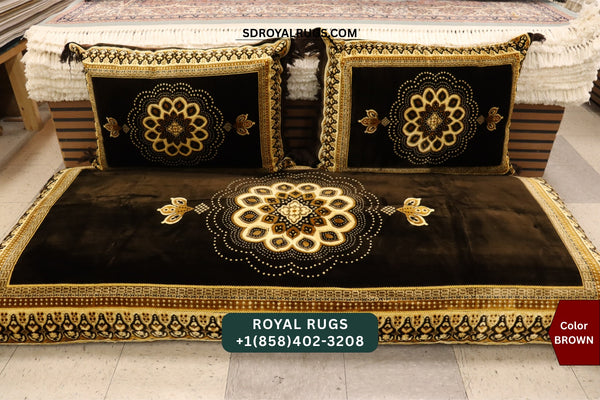Brown Afghani Toshak Cover Set with 2 Pillow Covers – Traditional Afghan Floor Mattress Cover (#1003)