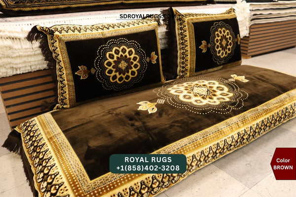 Brown Afghani Toshak Cover Set with 2 Pillow Covers – Traditional Afghan Floor Mattress Cover (#1003)
