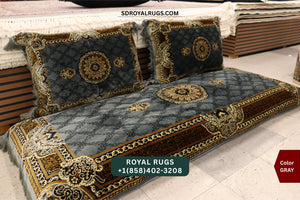 GRAY Afghani Toshak Cover Set with 2 Pillow Covers – Traditional Afghan Floor Mattress Cover (#10022)