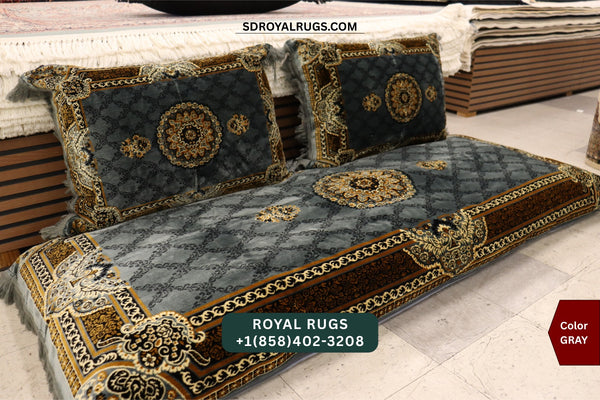 GRAY Afghani Toshak Cover Set with 2 Pillow Covers – Traditional Afghan Floor Mattress Cover (#10022)