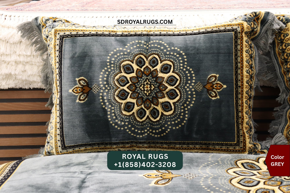 GRAY Afghani Toshak Cover Set with 2 Pillow Covers – Traditional Afghan Floor Mattress Cover (#10019)