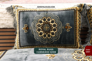 GRAY Afghani Toshak Cover Set with 2 Pillow Covers – Traditional Afghan Floor Mattress Cover (#10019)