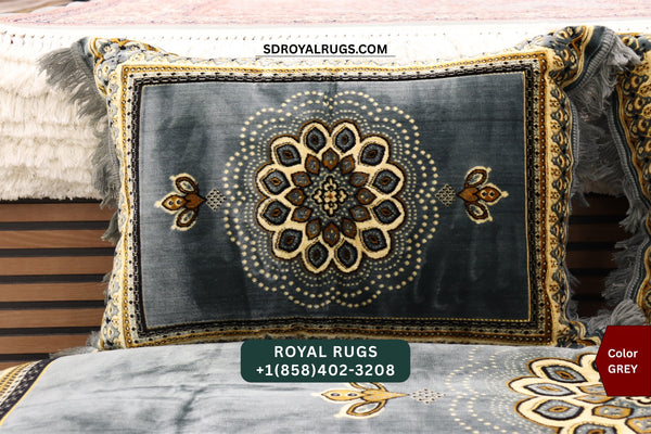 GRAY Afghani Toshak Cover Set with 2 Pillow Covers – Traditional Afghan Floor Mattress Cover (#10019)