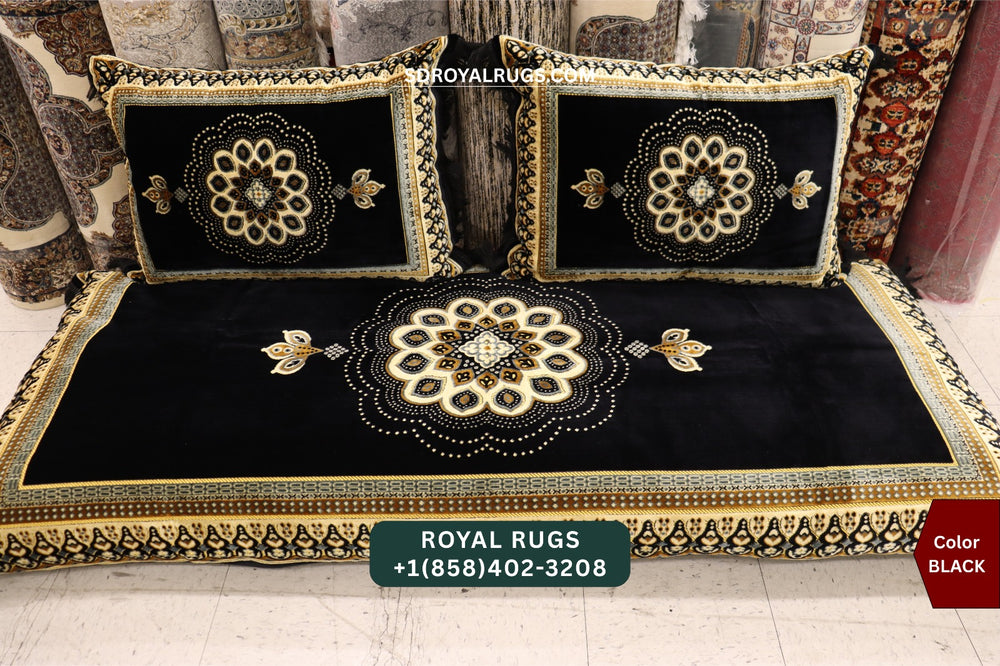 BLACK Afghani Toshak Cover Set with 2 Pillow Covers – Traditional Afghan Floor Mattress Cover (#1005)