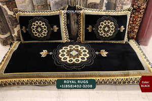 BLACK Afghani Toshak Cover Set with 2 Pillow Covers – Traditional Afghan Floor Mattress Cover (#1005)