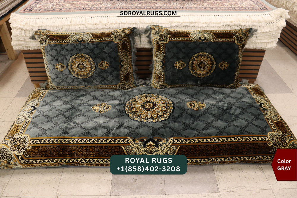 GRAY Afghani Toshak Cover Set with 2 Pillow Covers – Traditional Afghan Floor Mattress Cover (#10022)