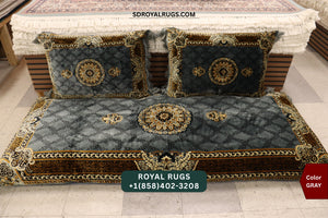 GRAY Afghani Toshak Cover Set with 2 Pillow Covers – Traditional Afghan Floor Mattress Cover (#10022)