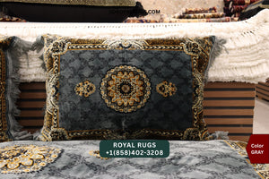 GRAY Afghani Toshak Cover Set with 2 Pillow Covers – Traditional Afghan Floor Mattress Cover (#10022)