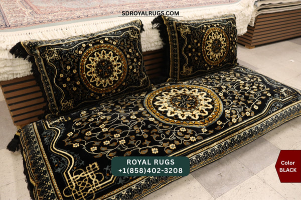 BLACK Afghani Toshak Cover Set with 2 Pillow Covers – Traditional Afghan Floor Mattress Cover (#1008)