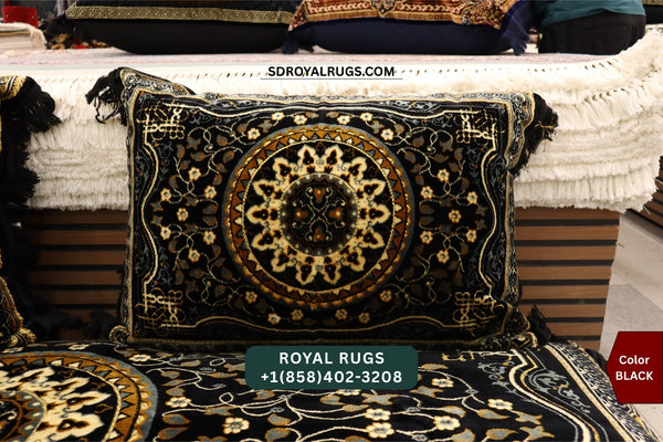 BLACK Afghani Toshak Cover Set with 2 Pillow Covers – Traditional Afghan Floor Mattress Cover (#1008)