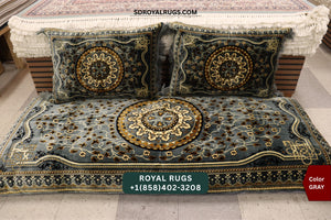 GRAY Afghani Toshak Cover Set with 2 Pillow Covers – Traditional Afghan Floor Mattress Cover (#10023)