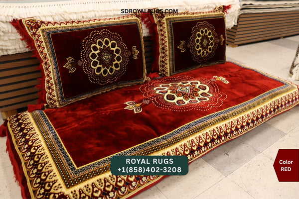 RED Afghani Toshak Cover Set with 2 Pillow Covers – Traditional Afghan Floor Mattress Cover (#10013)