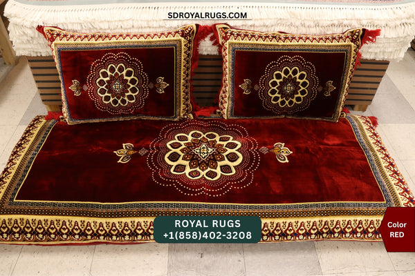 RED Afghani Toshak Cover Set with 2 Pillow Covers – Traditional Afghan Floor Mattress Cover (#10013)