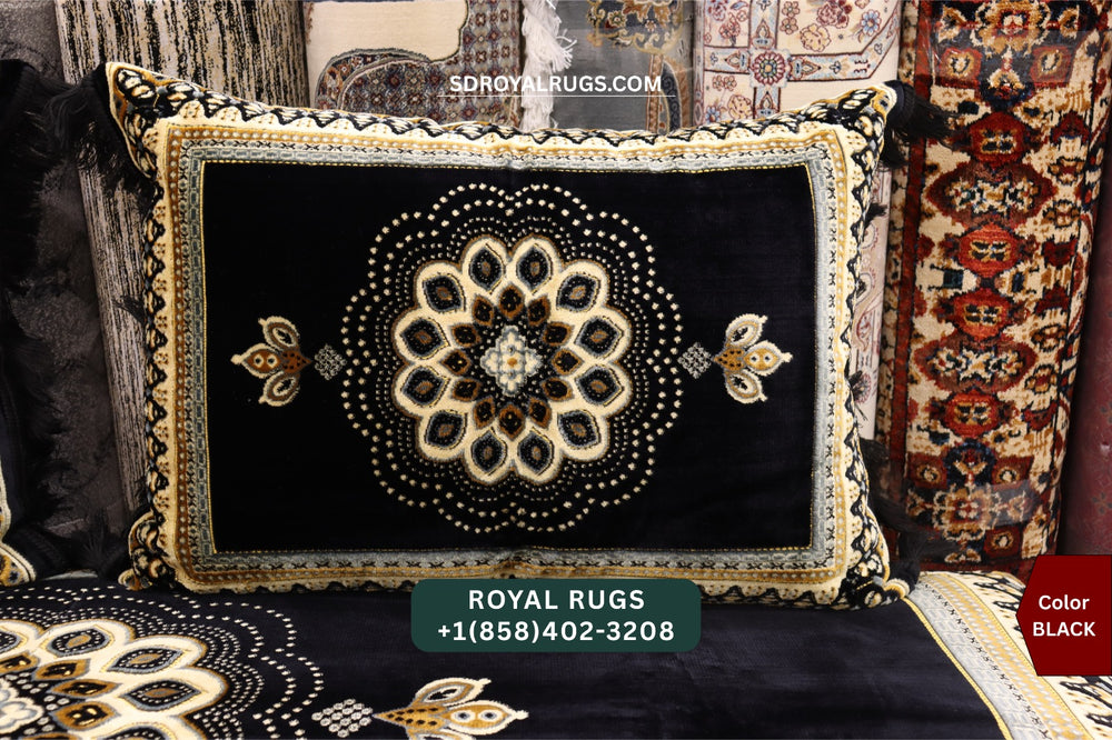 BLACK Afghani Toshak Cover Set with 2 Pillow Covers – Traditional Afghan Floor Mattress Cover (#1005)