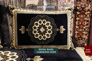 BLACK Afghani Toshak Cover Set with 2 Pillow Covers – Traditional Afghan Floor Mattress Cover (#1005)