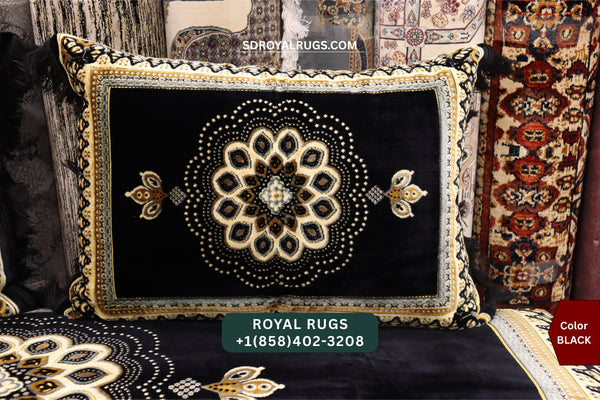 BLACK Afghani Toshak Cover Set with 2 Pillow Covers – Traditional Afghan Floor Mattress Cover (#1005)
