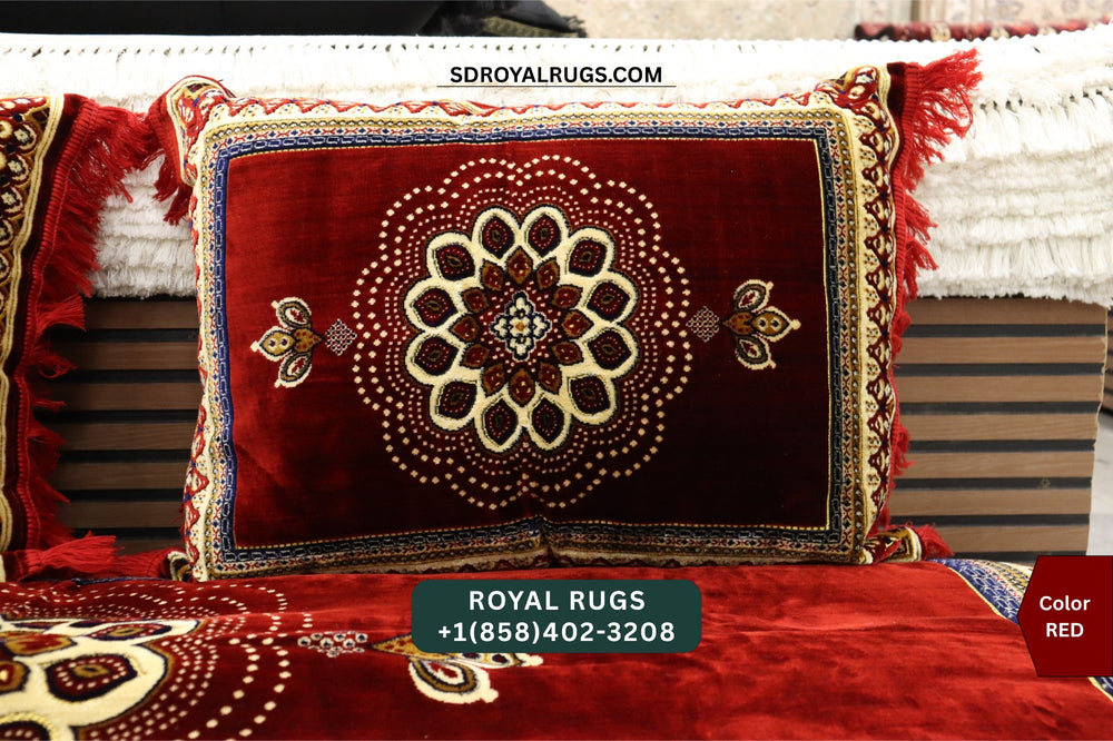 RED Afghani Toshak Cover Set with 2 Pillow Covers – Traditional Afghan Floor Mattress Cover (#10013)