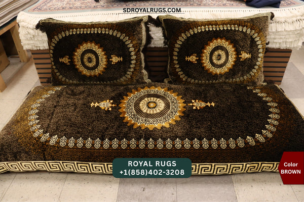 Brown Afghani Toshak Cover Set with 2 Pillow Covers – Traditional Afghan Floor Mattress Cover (#1004)