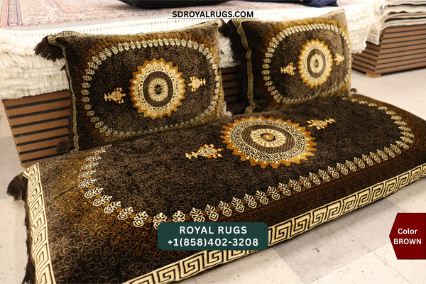 Brown Afghani Toshak Cover Set with 2 Pillow Covers – Traditional Afghan Floor Mattress Cover (#1004)