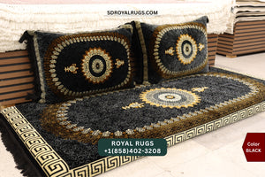 BLACK Afghani Toshak Cover Set with 2 Pillow Covers – Traditional Afghan Floor Mattress Cover (#1001)