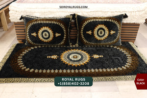 BLACK Afghani Toshak Cover Set with 2 Pillow Covers – Traditional Afghan Floor Mattress Cover (#1001)