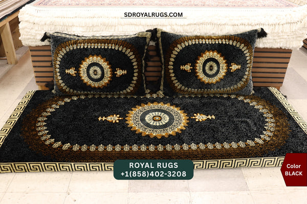 BLACK Afghani Toshak Cover Set with 2 Pillow Covers – Traditional Afghan Floor Mattress Cover (#1001)
