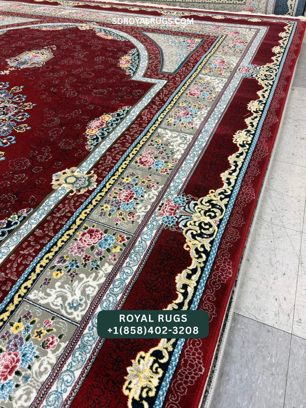 1200 REEDS RED PERSIAN DESGIN MACHINE MADE CARPET (COTTON) BOSTAN