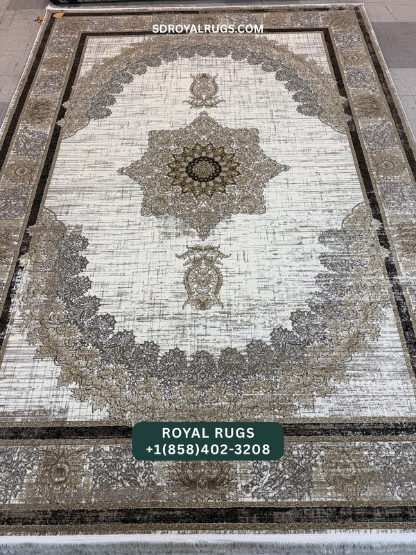 1200 REEDS CREAM PERSIAN DESGIN MACHINE MADE CARPET (COTTON) 710