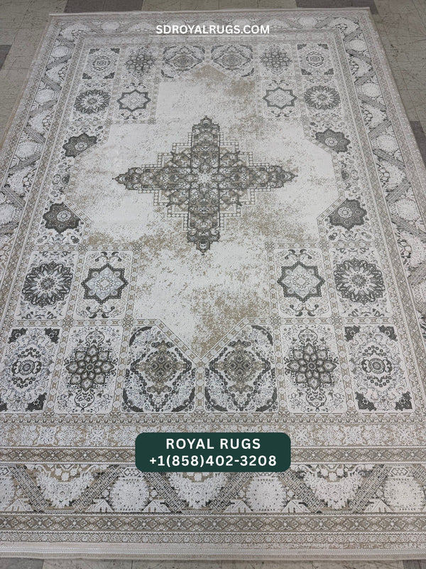 1500 REEDS CREAM PERSIAN DESGIN MACHINE MADE CARPET (COTTON) 3141