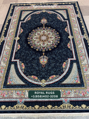 1200 REEDS DARK NAVY PERSIAN DESGIN MACHINE MADE CARPET (COTTON) BOSTAN