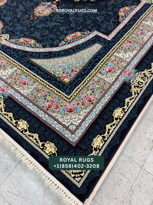 1200 REEDS DARK NAVY PERSIAN DESGIN MACHINE MADE CARPET (COTTON) BOSTAN