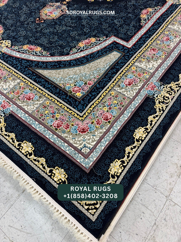 1200 REEDS DARK NAVY PERSIAN DESGIN MACHINE MADE CARPET (COTTON) BOSTAN