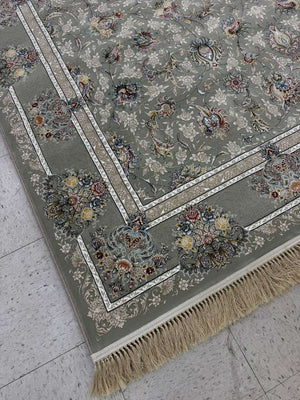 LIGHT GREEN Color High Quality 1500 Reeds Kashan Design Machine Made Carpet #1211901