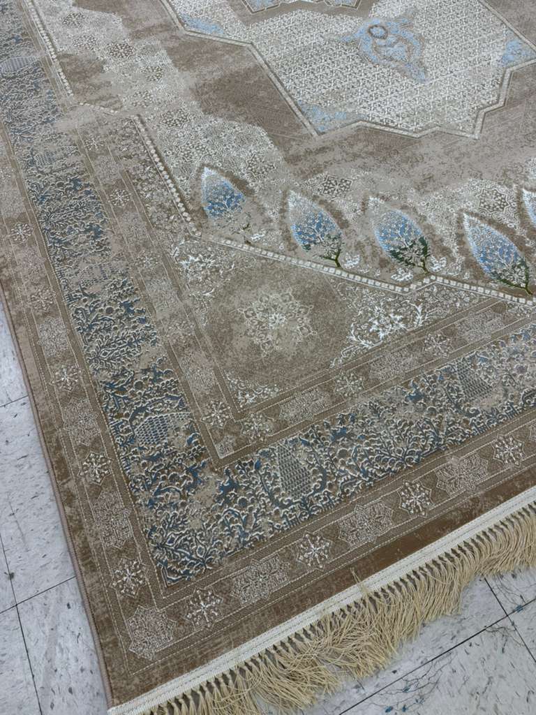 LIGHT BROWN Color High Quality 1500 Reeds Kashan Design Machine Made Carpet #1215509