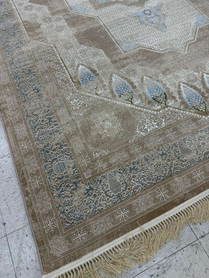 LIGHT BROWN Color High Quality 1500 Reeds Kashan Design Machine Made Carpet #1215509