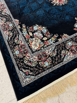 Dark Navy Color High Quality 1500 Reeds Kashan Design Machine Made Carpet #A72404