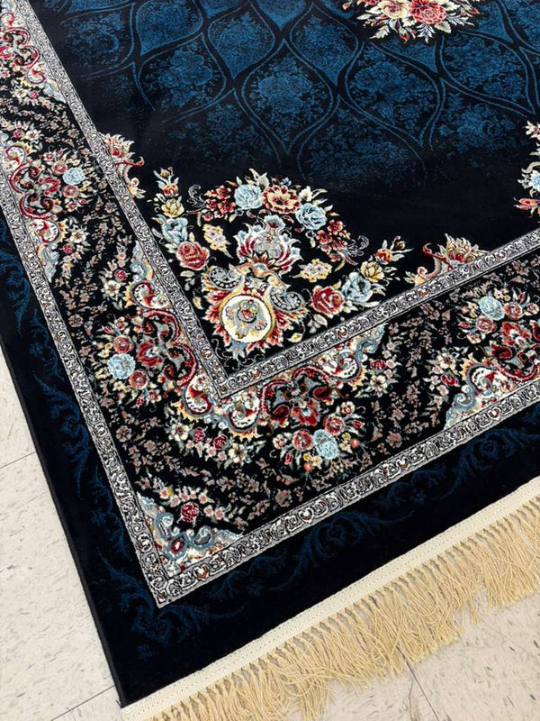 Dark Navy Color High Quality 1500 Reeds Kashan Design Machine Made Carpet #A72404