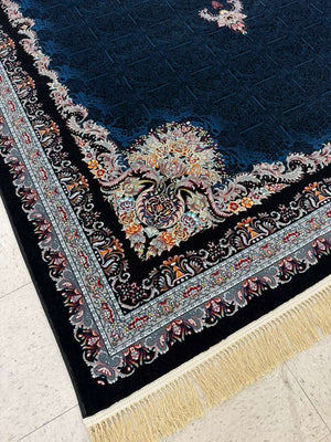 ‌DARK NAVY Color High Quality 1500 Reeds Kashan Design Machine Made Carpet #A78804