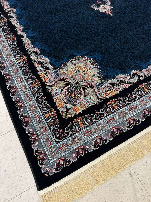 ‌DARK NAVY Color High Quality 1500 Reeds Kashan Design Machine Made Carpet #A78804