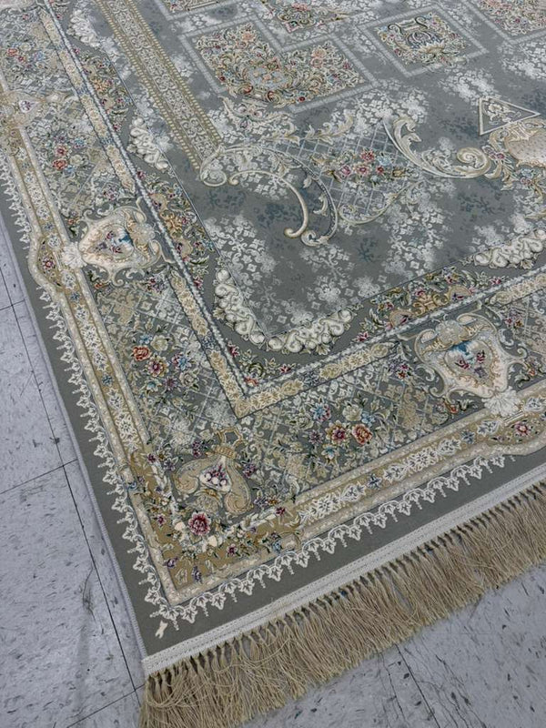 LIGHT GREY Color High Quality 1500 Reeds Kashan Design Machine Made Carpet #157601