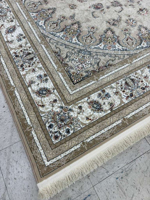 BEIGE Color High Quality 1500 Reeds Kashan Design Machine Made Carpet #1210009