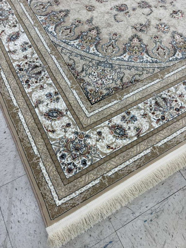 BEIGE Color High Quality 1500 Reeds Kashan Design Machine Made Carpet #1210009